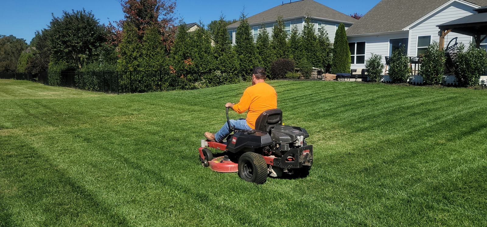 Riding mower striping a lawn